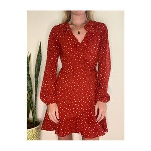Red polka dot wrap dress